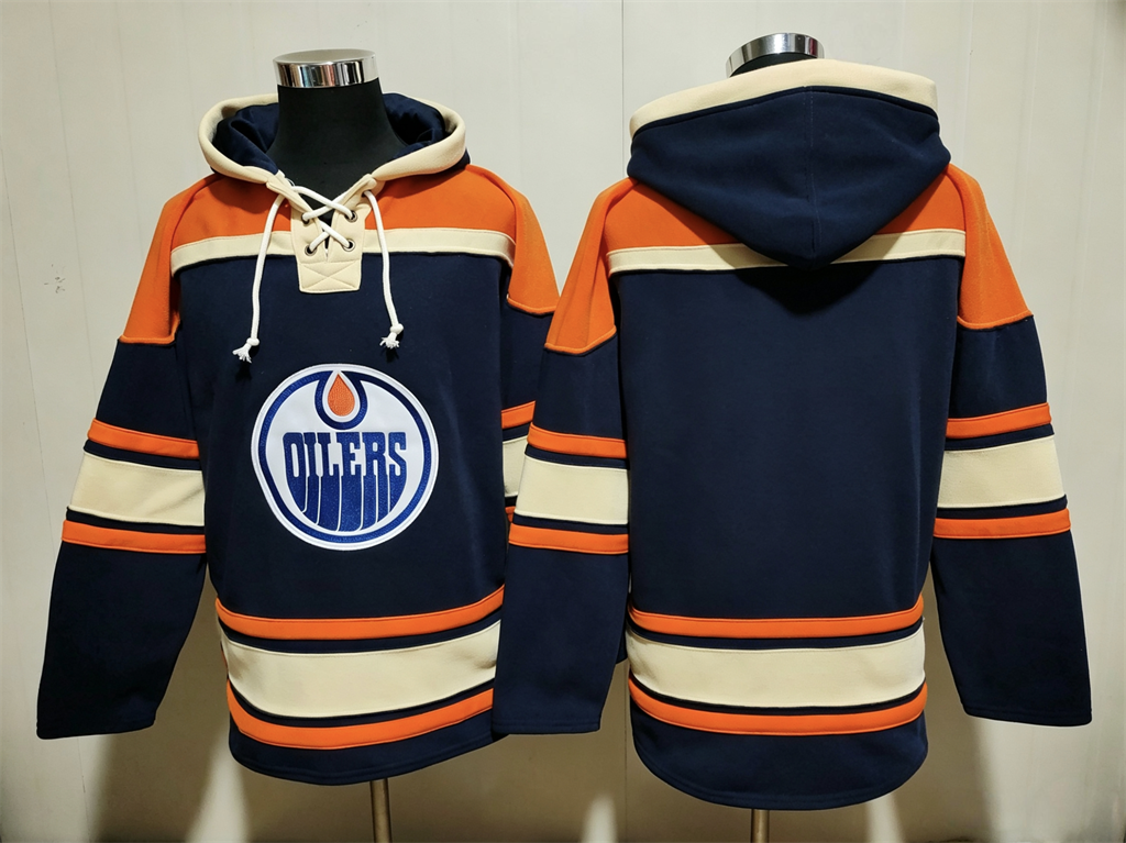 Men's Connor McDavid Edmonton Oilers Navy Jersey Ageless Must-Have Lace-Up Pullover Hoodie