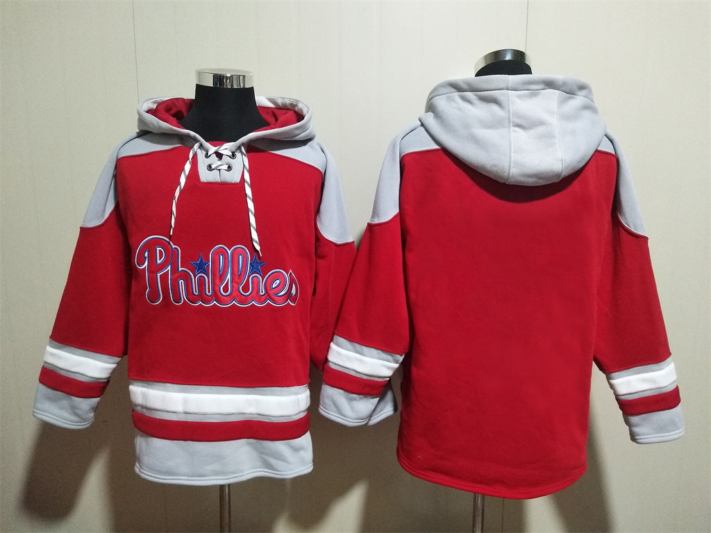 Men's Philadelphia Phillies Red Jersey Ageless Must-Have Lace-Up Pullover Hoodie