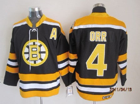 Men's Boston Bruins #4 Bobby Orr Black White Throwback Stitched Hockey Jersey