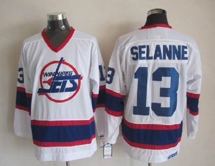 Men's Retro Teemu Selanne Winnipeg Jets White Vintage Stitched Hockey Jersey