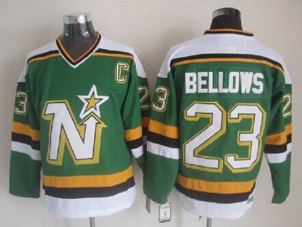 Men's Brian Bellows #23 Minnesota North Stars Green White Vintage Stitched Hockey Jersey