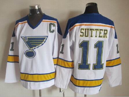 Men's Brian Sutter #11 St. Louis Blues Blue White Vintage Stitched Hockey Jersey