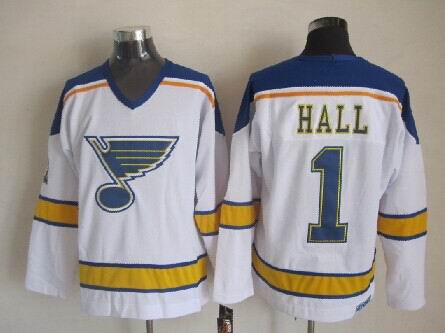 Men's Glenn Hall #1 St. Louis Blues Blue White Vintage Stitched Hockey Jersey
