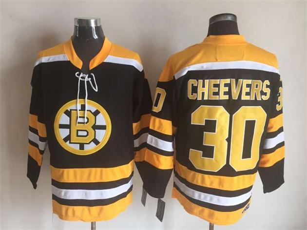 Men's Boston Bruins #30 Gerry Cheevers Black White Throwback Stitched Hockey Jersey