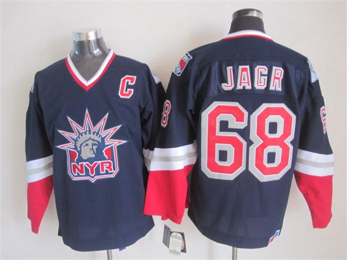 Men's Jaromir Jagr #68 New York Rangers Navy Blue White Vintage Stitched Hockey Jersey