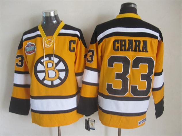 Men's Boston Bruins #33 Zdeno Chara Gold Black White Throwback Stitched Hockey Jersey