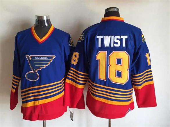 Men's Al Macinnis Chris Pronger Tony Twist St. Louis Blues Blue Red 1994-95 Vintage Stitched Hockey Jersey