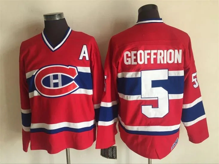 Men's Montréal Canadiens #5 Bernie Geoffrion Red Throwback Stitched Hockey Jersey