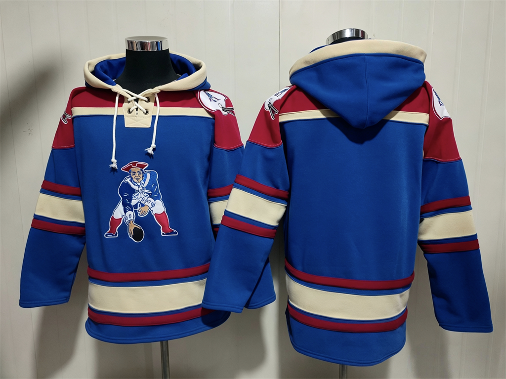 Men's Drake Maye New England Patriots Royal Ageless Must-Have Lace-Up Pullover Hoodie