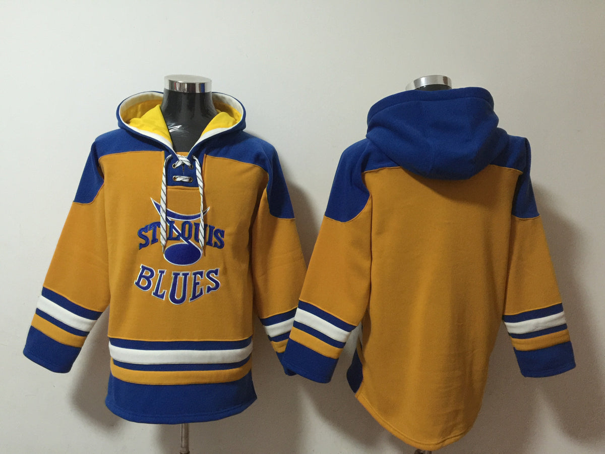 Men's Jordan Binnington St. Louis Blues Gold Jersey Ageless Must-Have Lace-Up Pullover Hoodie
