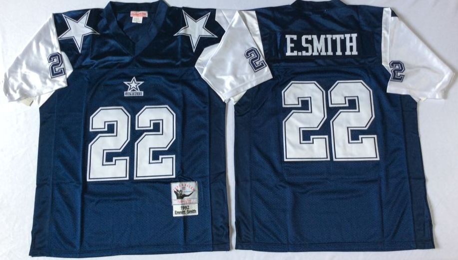 Men's Emmitt Smith #22 Dallas Cowboys White Navy Vintage Stitched Football Jersey