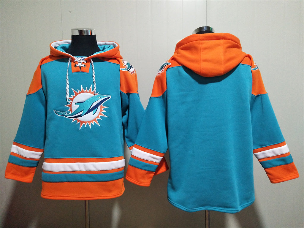 Men's Dan Marino Miami Dolphins Aqua Jersey Ageless Must-Have Lace-Up Pullover Hoodie