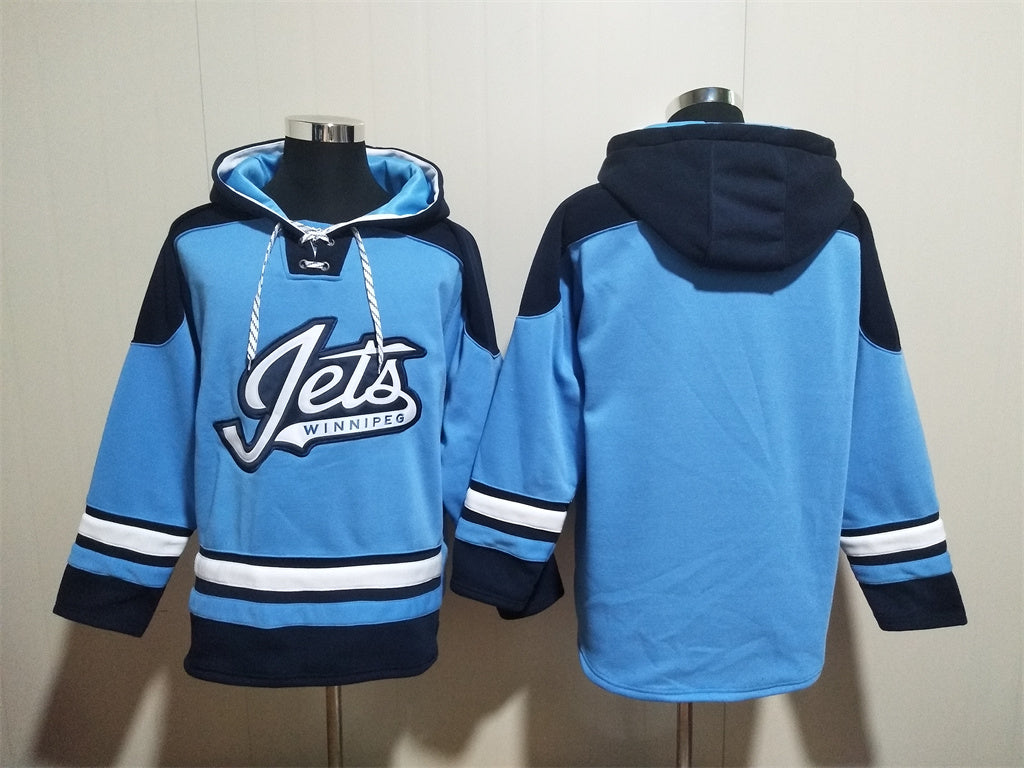 Men's Connor Hellebuyck Winnipeg Jets Light Blue Alternate Blue Jersey Ageless Must-Have Lace-Up Pullover Hoodie