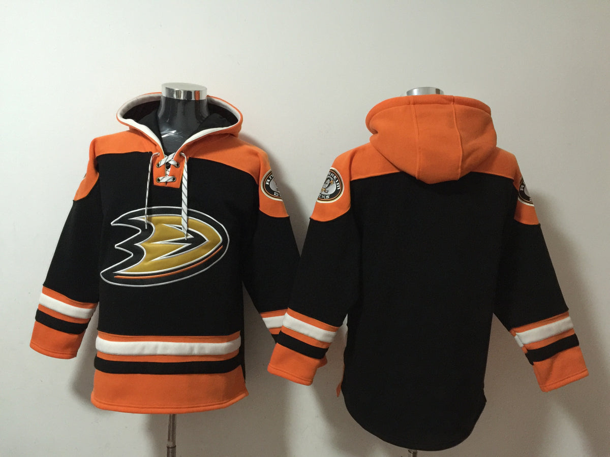 Men's Leo Carlsson Anaheim Ducks Black Jersey Ageless Must-Have Lace-Up Pullover Hoodie