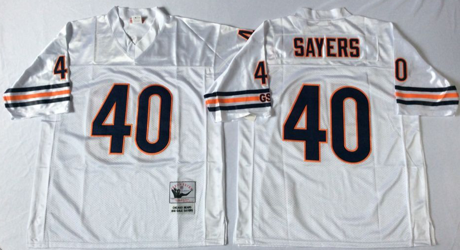 Men's Gale Sayers #40 Chicago Bears White Navy Vintage Stitched Football Jersey