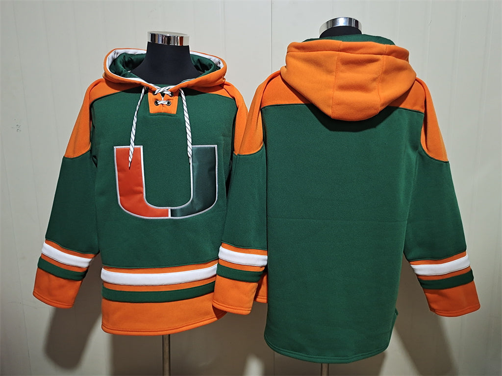 Men's Miami Hurricanes Blank Green Pullover Hoodie