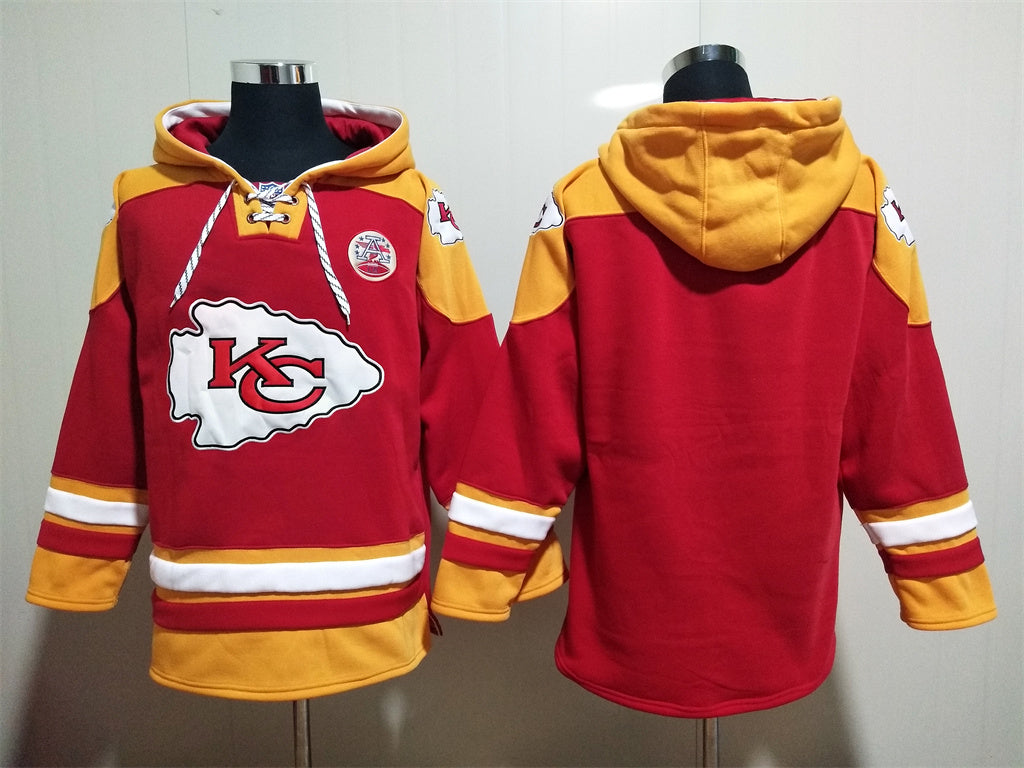 Men's Patrick Mahomes Kansas City Chiefs Red Jersey Ageless Must-Have Lace-Up Pullover Hoodie