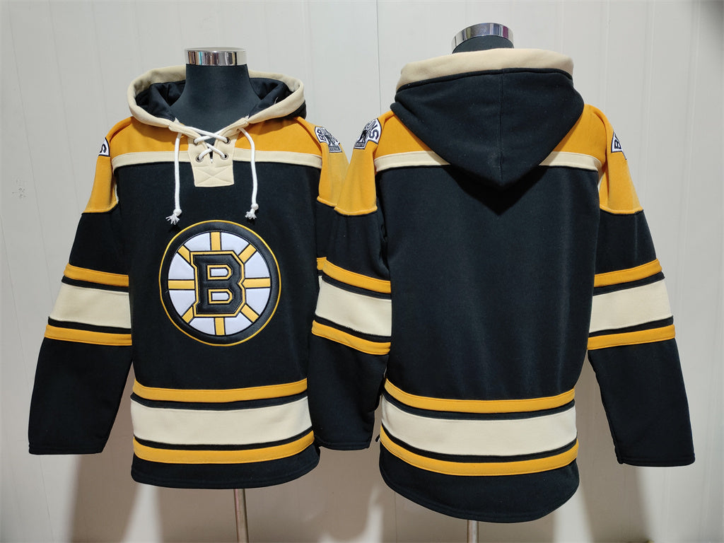 Men's John Bucyk Boston Bruins Black Jersey Ageless Must-Have Lace-Up Pullover Hoodie