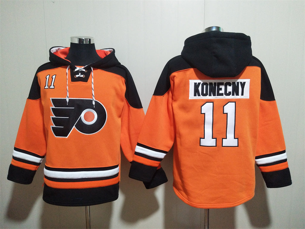 Men's Matvei Michkov Philadelphia Flyers Orange Jersey Ageless Must-Have Lace-Up Pullover Hoodie
