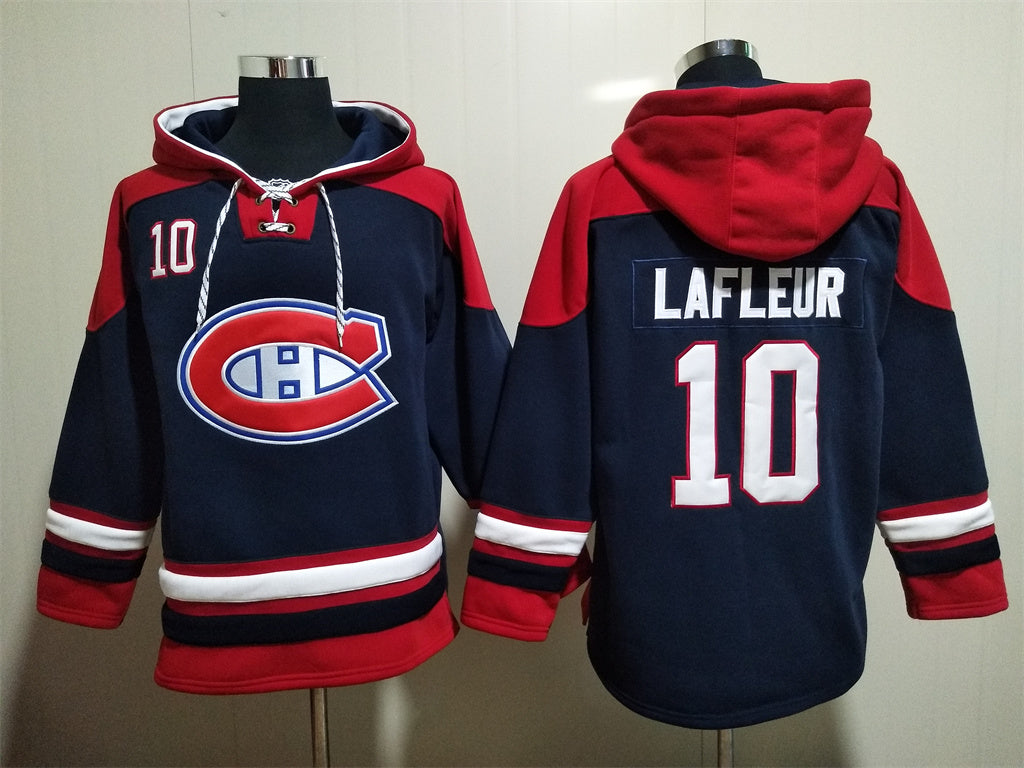 Men's Juraj Slafkovsky Montreal Canadiens Navy Red Jersey Ageless Must-Have Lace-Up Pullover Hoodie
