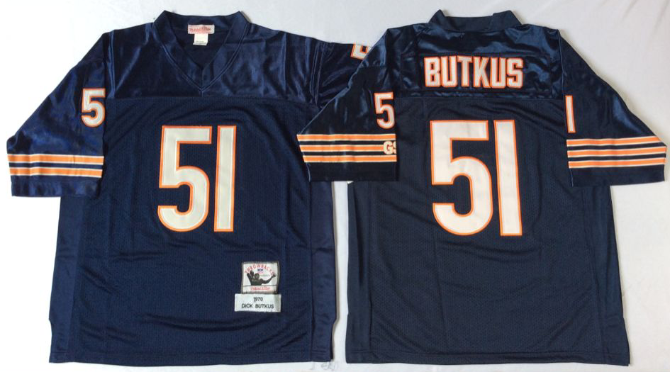 Men's Dick Butkus #51 Chicago Bears White Navy Vintage Stitched Football Jersey