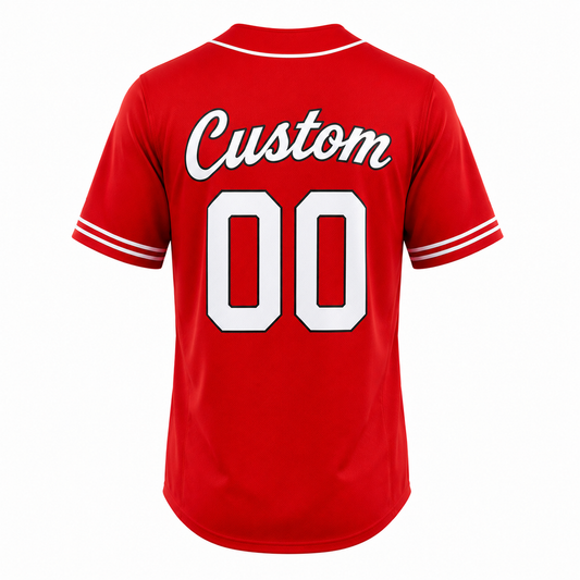 Custom Red Baseball Jersey Back View