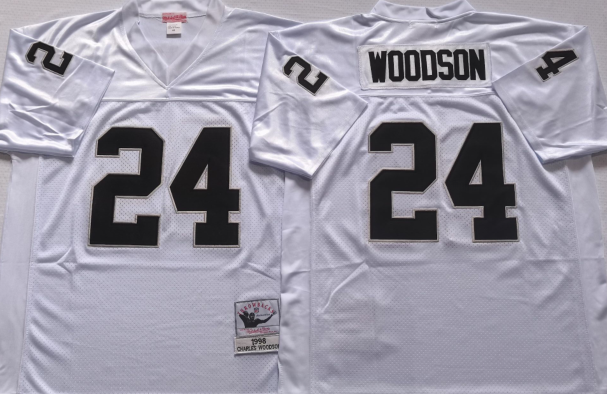 Men's Charles Woodson #24 Oakland Raiders White Black Vintage Stitched Football Jersey