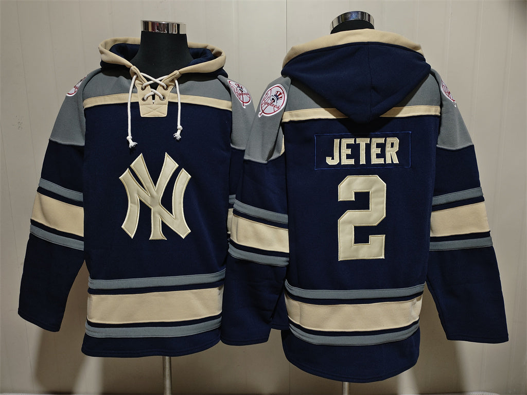Men's Derek Jeter Yankees Navy Jersey Ageless Must-Have Lace-Up Pullover Hoodie