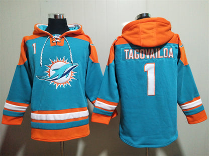 Men's Dan Marino Miami Dolphins Aqua Jersey Ageless Must-Have Lace-Up Pullover Hoodie