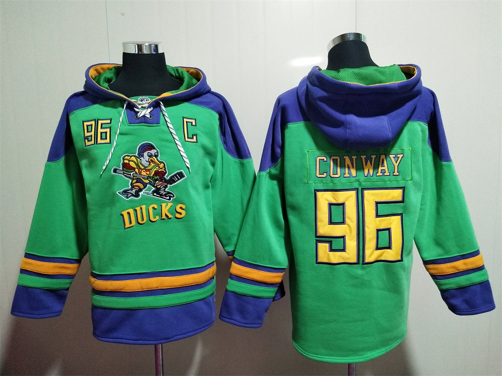 Men's Mighty Ducks Charlie Conway Green Jersey Ageless Must-Have Lace-Up Pullover Hoodie