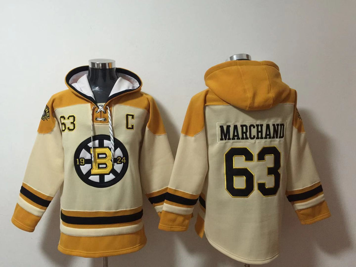 Men's David Pastrnak Boston Bruins Cream 100th Anniversary Jersey Ageless Must-Have Lace-Up Pullover Hoodie