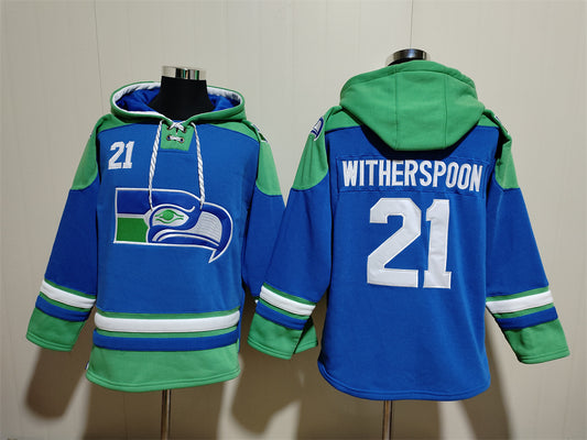 Men's Cooper Kupp Devon Witherspoon 12s Seattle Seahawks Royal Jersey Ageless Must-Have Lace-Up Pullover Hoodie