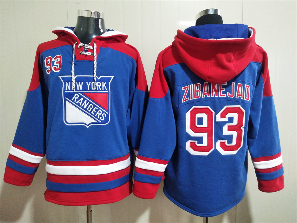 Men's Mika Zibanejad New York Rangers Royal Alternate Jersey Ageless Must-Have Lace-Up Pullover Hoodie