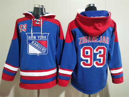 Men's Mika Zibanejad New York Rangers Royal Alternate Jersey Ageless Must-Have Lace-Up Pullover Hoodie
