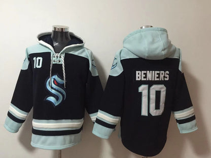 Men's Matty Beniers Seattle Kraken Deep Sea Blue Jersey Ageless Must-Have Lace-Up Pullover Hoodie