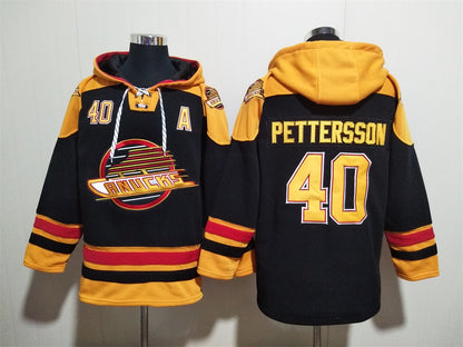 Men's Elias Pettersson Vancouver Canucks Alternate Black Jersey Ageless Must-Have Lace-Up Pullover Hoodie