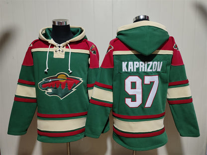 Men's Kirill Kaprizov Minnesota Wild Green Jersey Ageless Must-Have Lace-Up Pullover Hoodie