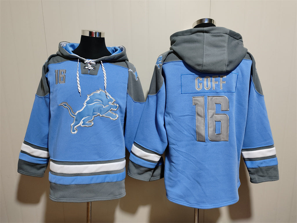 Men's Amon-Ra St. Brown Detroit Lions Blue Jersey Ageless Must-Have Lace-Up Pullover Hoodie