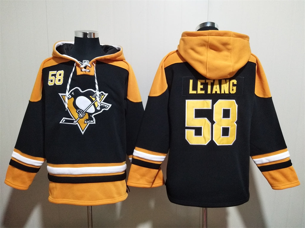 Men's Mario Lemieux Pittsburgh Penguins Black Jersey Ageless Must-Have Lace-Up Pullover Hoodie