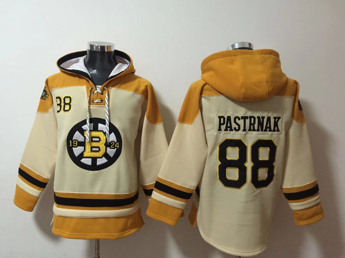 Men's David Pastrnak Boston Bruins Cream 100th Anniversary Jersey Ageless Must-Have Lace-Up Pullover Hoodie
