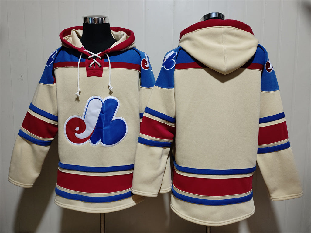 Men's Montreal Expos Cream Jersey Ageless Must-Have Lace-Up Pullover Hoodie