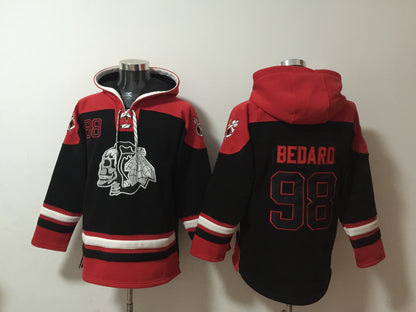 Men's Connor Bedard Chicago Blackhawks Skull Black Jersey Ageless Must-Have Lace-Up Pullover Hoodie