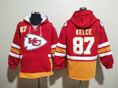Men's Patrick Mahomes Kansas City Chiefs Red Jersey Ageless Must-Have Pocket Lace-Up Pullover Hoodie
