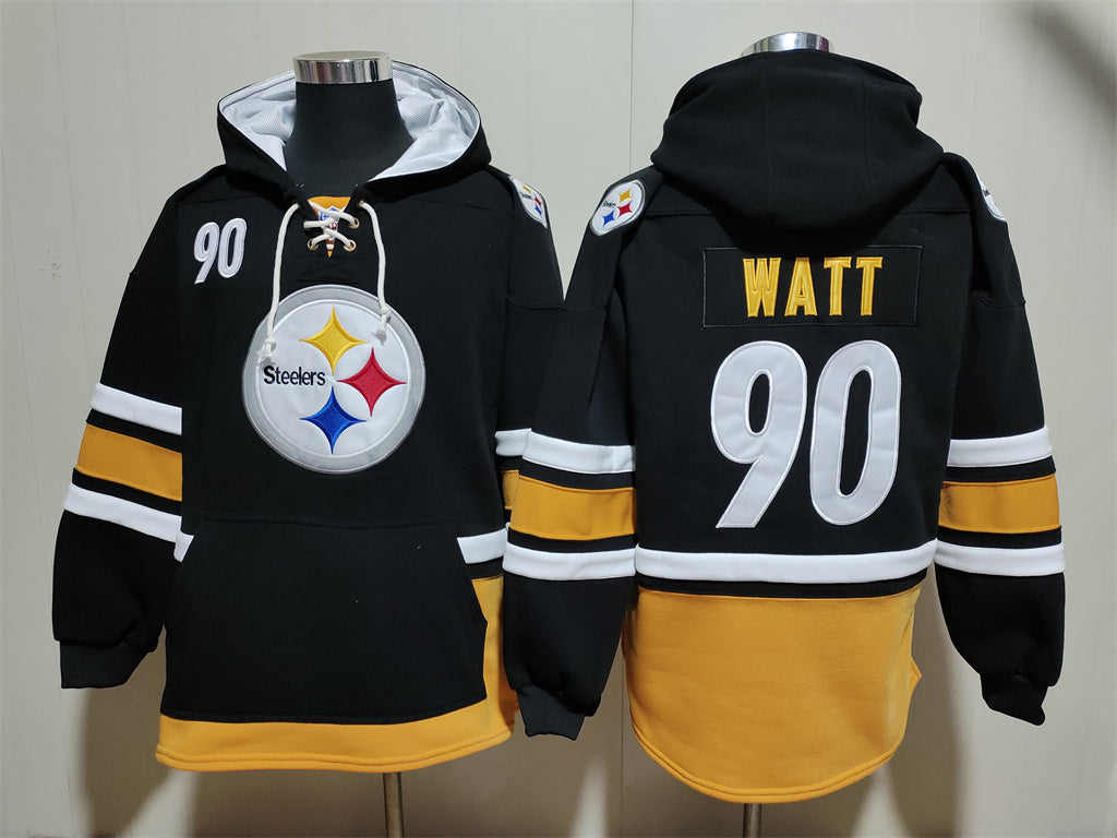 Men's T.J. Watt Pittsburgh Steelers Black Ageless Must-Have Lace-Up Pullover Hoodie