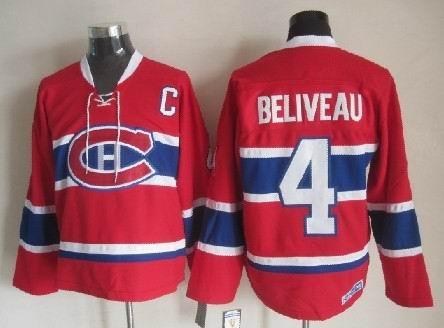 Men's Montréal Canadiens #4 Jean Bliveau Red White Throwback Stitched Hockey Jersey