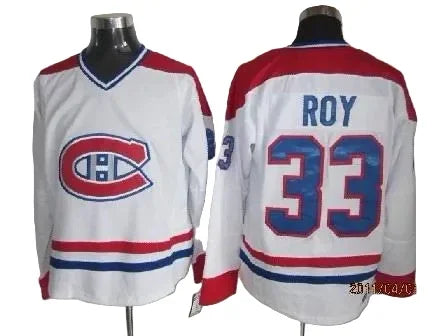 Men's Montreal Canadiens Patrick Roy Red White Throwback Stitched Hockey Jersey