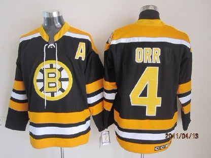 Men's Boston Bruins #4 Bobby Orr Black White Throwback Stitched Hockey Jersey
