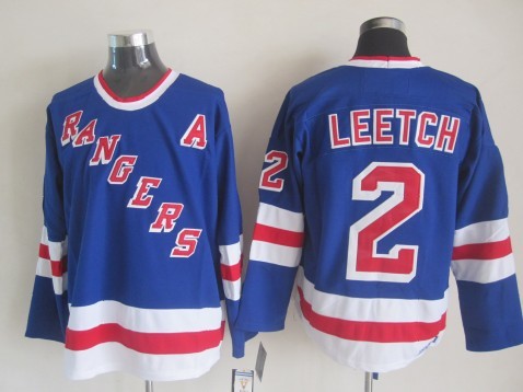 Men's Brian Leetch #2 New York Rangers Navy Blue White Vintage Stitched Hockey Jersey