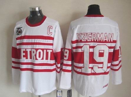 Men's Retro Detroit Red Wings White 1991-92 75th Classics CCM Vintage Stitched Hockey Jersey
