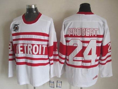 Men's Retro Detroit Red Wings White 1991-92 75th Classics CCM Vintage Stitched Hockey Jersey